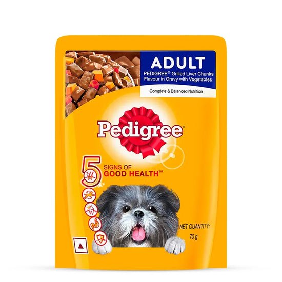 Pedigree Adult Grilled Liver Chunks in Gravy with Vegetables Wet Dog Food 70G